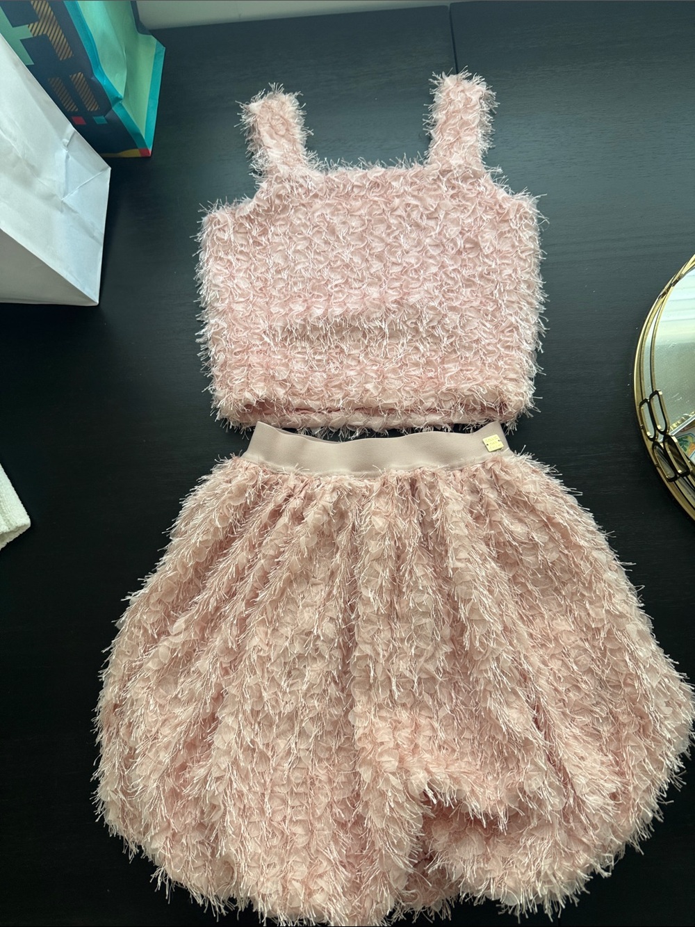 deux par deux Blush Pink Fuzzy Two-Piece Formal Dress Set for Girls